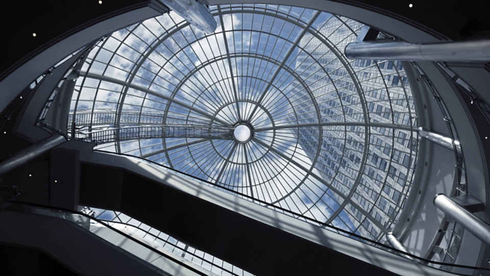 Moving upward circular glass ceiling